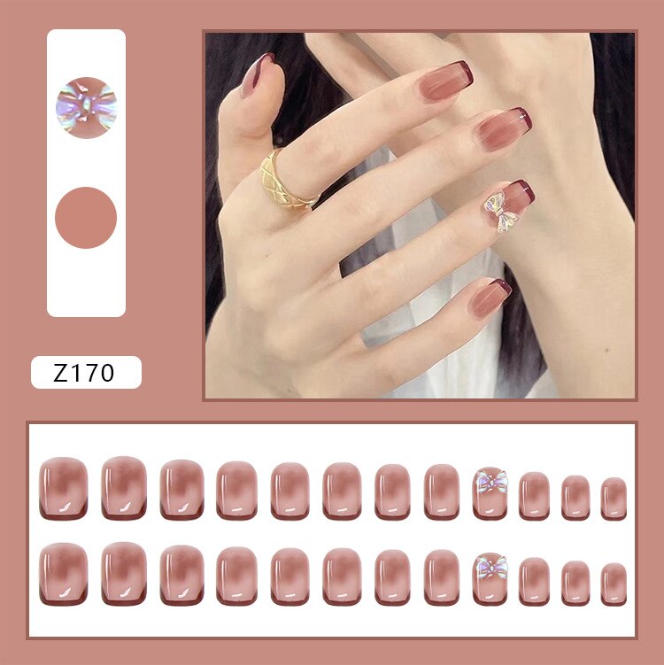 24Pcs/Box Square Head False Nails Aurora Butterfly Short Square Fake Nails Full Cover Press On Nail Tips Manicure Tool
