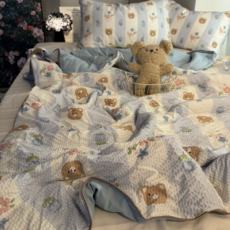 YICKYUE  -  Summer Blanket Cool Quilt Cute Flower Bubble Cotton Summer Quilt Sleeping Naked Air Conditioning Quilt Lightweight  Washable