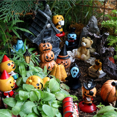 Miniature Halloween Figurines Tiny Cute Mini Halloween Town Figures Set Kawaii Resin Fairy Garden Decor Ornaments Ghost Pumpkin