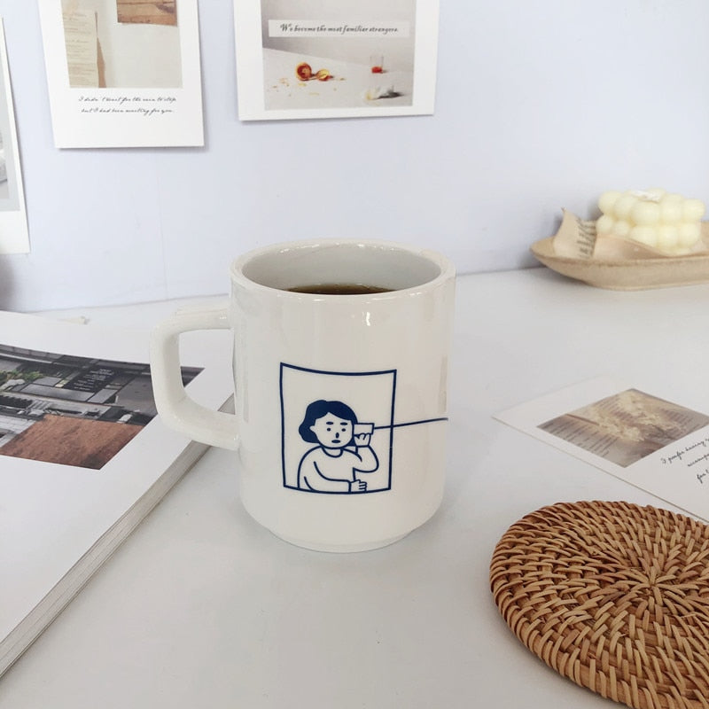 Ins Creative Korean Couple Cup Hand Painted Mug Ceramic Water Cup Milk Coffee Cup Juice Water Cup