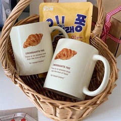 Ins Croissant Bear Printed Mug 350ml Ceramic Coffee Latte Cup Breakfast Milk Cup High Temperature Ceramic Water Cup