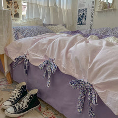 French Style Girl's Heart Retro Sweet All Cotton Washed Cotton Four-Piece Set Pure Cotton Sleep Naked Quilt Cover Bed Sheet