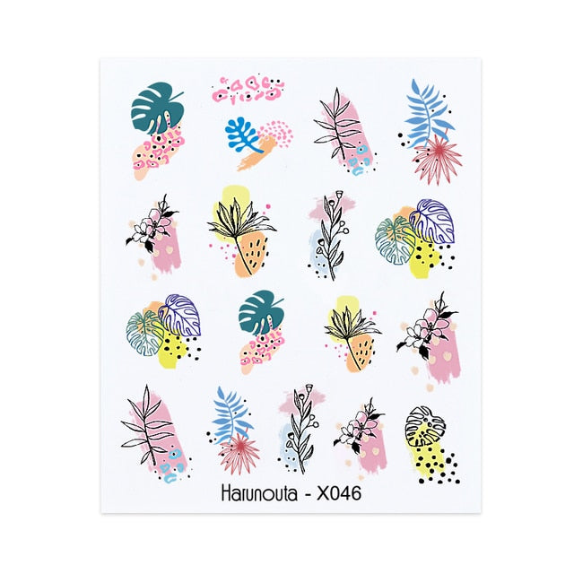 Harunouta Gold Black Tropical Plants Water Decals Stickers Leaves Flower Geometrics Slider For Nails Summer Nail Art Decoration