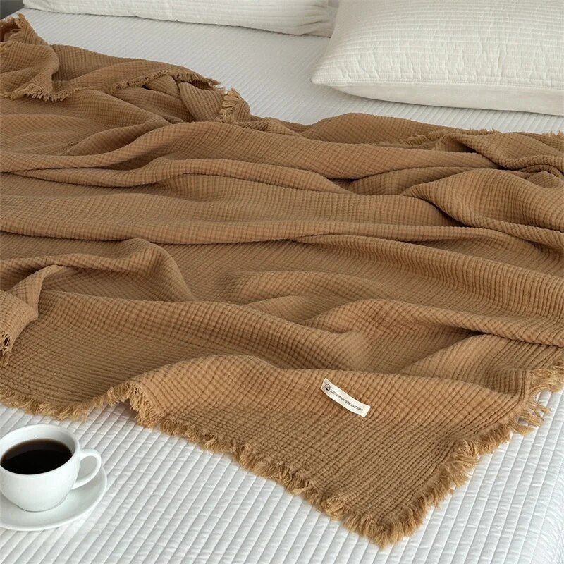 Yickyue 1pc Blanket 100% Cotton Sofa Towel Tassels Bed Linen Solid Color Shawl manta Skin-friendly Plaid Home Blankets