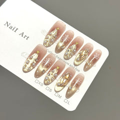 YICKYUE  -  Handmade Luxury Press On Nail Christmas Limited Wear Nail Ice Transparent Cat Eye Snowflake False Nails Wearable Gentle Nail Art