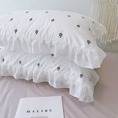 Cilected 100% Cotton Lotus Leaf Lace Pillowcase Ins Pastoral Style Single And Double Small Floral Cushion Cover With Zipper 2PCS