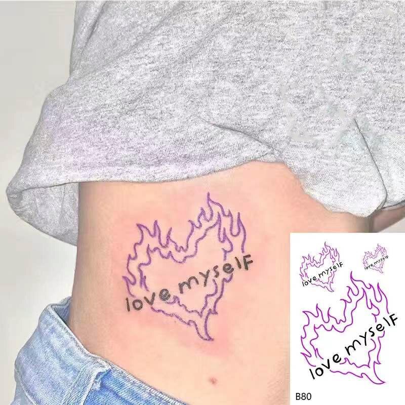 Waterproof Temporary Tattoo Sticker Heart Purple Flame Design Body Art Fake Tattoo Flash Tattoo Arm Leg Female Male