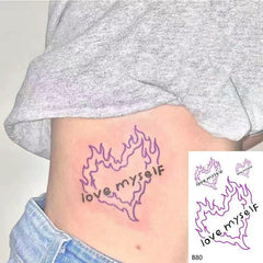 Waterproof Temporary Tattoo Sticker Heart Purple Flame Design Body Art Fake Tattoo Flash Tattoo Arm Leg Female Male