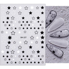 1 Sheet Black White Star 3D Nail Art Stickers Heart Love Letter Image Transfer Stickers for Nail Self-adhensive Slider Foils