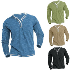 Hearujoy waffle Henry Collar Button T shirts For Men Patchwork Long Sleeve Tops Sweatshirt Spring Autumn Fashion Casual Tee Streetwear