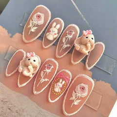 Handmade Kawaii 3D Cartoon Short False Nails Tips Y2K Press On Nails Art Long Coffin Stiletto Reusable Fake Nail With Glue Gift