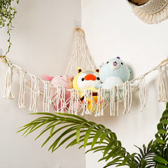 Animal Toy Macrame Shelf Wall Hanging Large Macrame Toy Hammock Organizer Display Holder Net for Kids Bedroom Nursery Decor
