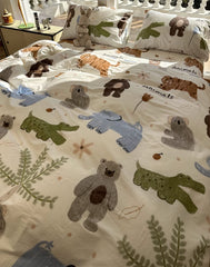 YICKYUE  -  Cute cartoon animal crocodile elephant bedding set,twin full queen king cotton home textile bed sheet pillow case quilt cover