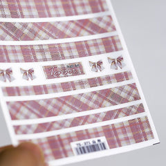3D Engraved Nail Sticker Bowknot Pink Purple Grid Leopard Shape Charm Desgin Empaistic Nail Slide Decals T0371