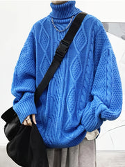Hearujoy Men'S Fashion Oversized Pullover Sweater, Acrylic 100% High Neck Knit Fabric, Casual Solid Color, Slight Stretch, Regular Fit for Fall/Winter - Teen & Adult, Plus Size