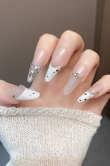 YICKYUE  -  Cat Eye Leopard Pattern Handmade Press on Nails Wearing Armor Chain Bow Pearl Cartoon Cat Minimalist Nail Art