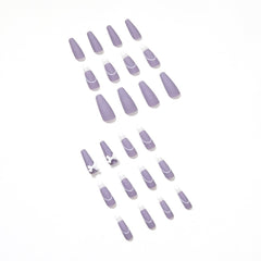 24pcs/Bag Detachable Long Streak False Nails Ballerina Purple Sexy Full Cover Nail Tips Bow French Artificial Press On Nails