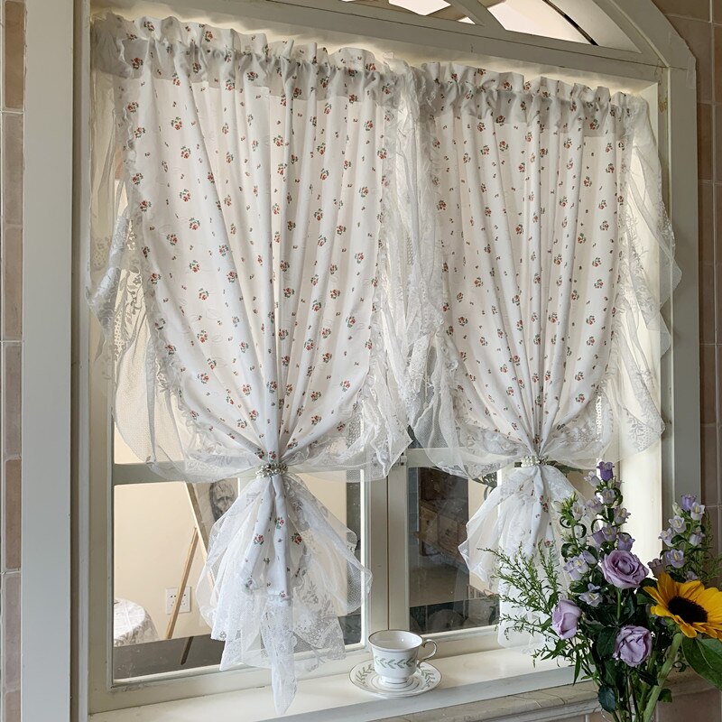 Yickyue Korean floral princess curtains cotton and linen are opaque and people fall to the ground floating ruffled curtains