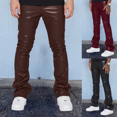 Hearujoy New Fashion Men PU Leather Pants Vintage Slim Fit  Straight Trousers Spring Autumn Casual Streetwear Skinny Long Pant Male