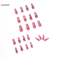 Full Coverage False Nails Pointed Head Nails Comic Style Sweet Knifes Nail Art Finished Nail Piece 24pcs Glue Type Best Gift Ty