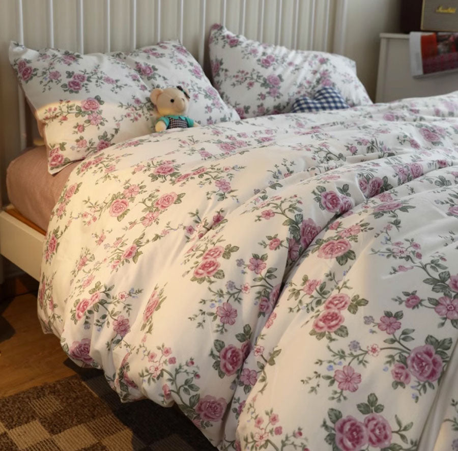 YICKYUE  -  French sweet floral pink bedding set 1.2 1.5 1.8 2.0,twin full queen king cotton home textile bed sheet pillow case quilt cover