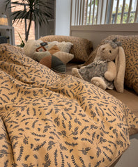 YICKYUE  -  Fashion pastoral leaf caramel bedding set girl,twin full queen king modern cotton home textile bed sheet pillow case quilt cover