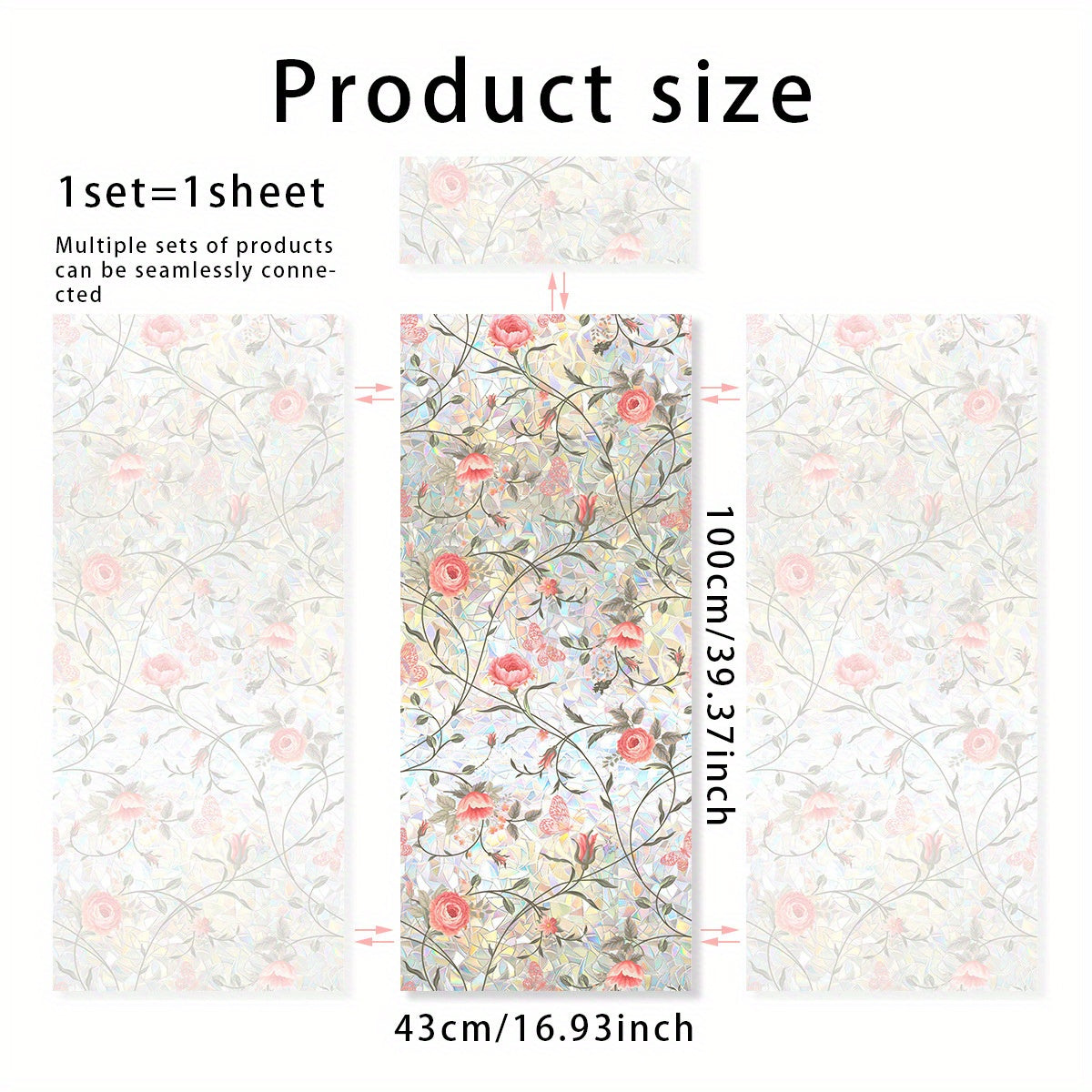 YICKYUE  -  Floral Butterfly Static Cling Window Film, PVC Non-Adhesive Glass Decal, Bird Strike Prevention, UV Protection Rainbow Prism Effect, Ideal for Wedding, Birthday, Valentine's Day Decor, 1 Sheet