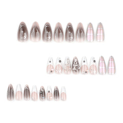 YICKYUE  -  24pcs Cool French False Nails Long Almond Y2k Nails Press On Nails Aurora Wearable Silver Ball Flame Decor Fake Nails Finished