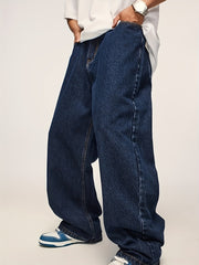 HEARUJOY  -  Elastic Waist Loose Fit Jeans for Men - Street Wear, Hip-Hop Dance, Jogging, Cycling - Fashionable Wide Leg