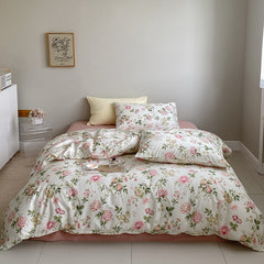 100% Cotton Vintage Floral Bedding Set Girls Quilt Cover Flowers Pattern Duvet Cover Set Bed Sheet Set Fitted Sheet Pillowcases