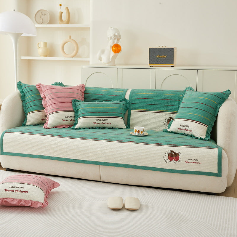 YICKYUE  -  Korean Style Cotton Slip Cover for Sofa, Living Room, Sweet Colorful, Quilted Couch, Seat Covers, Cushion, 1, 2, 3, 4 Seater