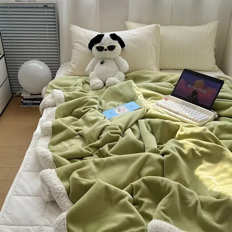 Yickyue Warm Autumn Blanket for Beds Double Lamb Fleece Plush Coral Velvet Bed Sheets Thin style Comfortable Sleeping Blanket For Home