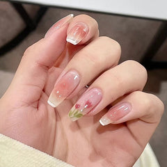 PinkTulips Square Head Gradient Seamless Artificial Nail Patch Wearing Armor Removable Coffin Ballerina Press On Fake Nails Tips