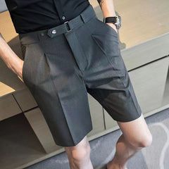 Hearujoy Summer Fashion Men Suit Shorts Ice Silk Slim Fit Straight Knee Length Pants Korean Trendy Light Luxury Short Trousers Streetwear