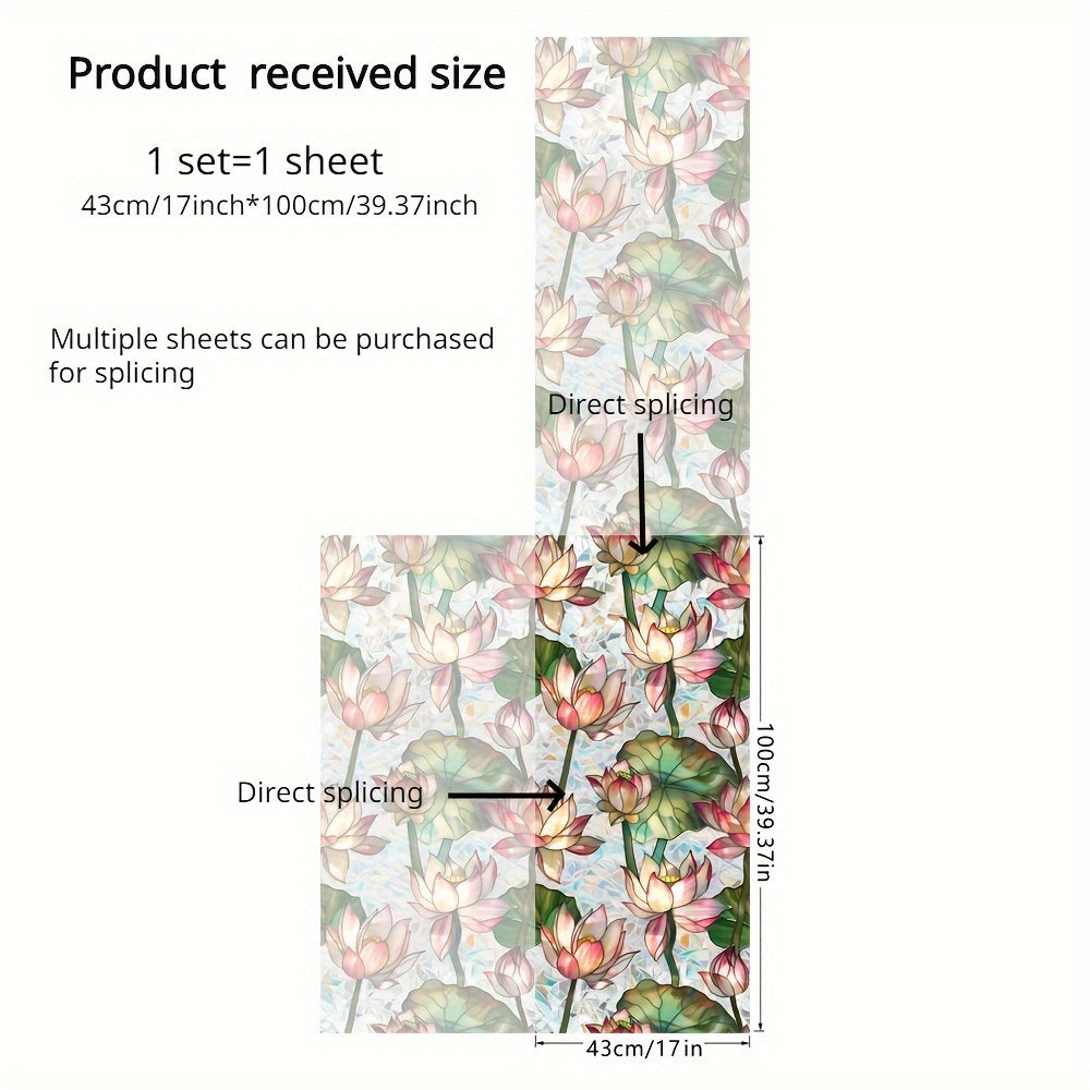 YICKYUE  -  Vibrant for Lotus Flower Window Cling - 17x39.37 Inch, Double-Sided Privacy Sticker with Mosaic Effect, Electrostatic No-Residue PVC Film for Home & Office Use, Waterproof & Mildew Proof, Home Window Treatment | V