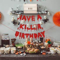 Have A Killer Birthday Banner Blood Bunting Halloween Decoration Paper Garland For Birthday Party Home Decor Supplies Scary Prop