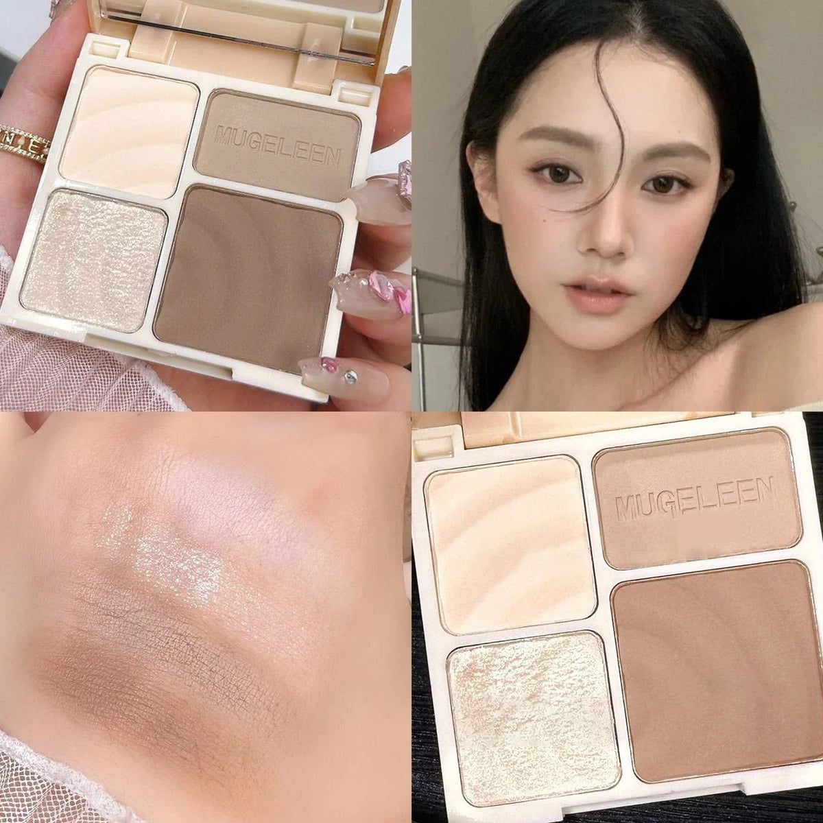 YICKYUE  -  4-Color Starry Sky Blue Eyeshadow Palette Matte Fine Flash Pigmented Blush Powder 4 Color Pressed Eyeshadow Party Makeup Palette