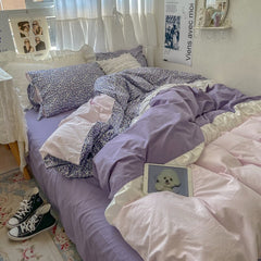 French Style Girl's Heart Retro Sweet All Cotton Washed Cotton Four-Piece Set Pure Cotton Sleep Naked Quilt Cover Bed Sheet
