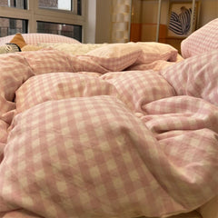 Yickyue Plaid Aesthetic Duvet Cover Luxury Hotell Normal Nordic Bed Cover Cotton Kids Girl Vintage Neutral Sabanas Bed Set Blackpink