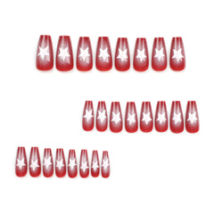 YICKYUE  -  24pcs five-pointed star Fake Nail Patch French Red Ballet Coffin False Nail Full Cover Wearable Press on Nails Tips for Girls