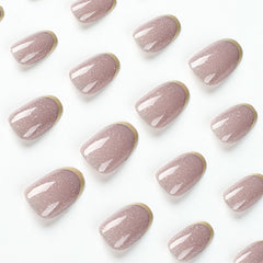Yickyue Short French Glitter Pink Fake Nails Press on Set Sequin Cute Nail Art Reusable Fake Nails Acrylic Full Cover Tips with Glue