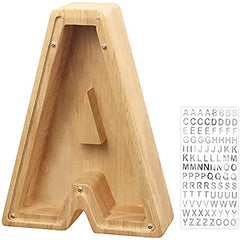 Wooden Piggy Bank Saving Money Box 26 Letters of The Alphabet Transparent Money Jar Coin Bank Desk Decoration Artcraft Ornaments