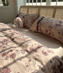 YICKYUE  Romantic vintage pastoral flower bedding set,full queen king rustic 100s cotton home textile bed sheet pillow case quilt cover
