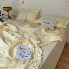 Yickyue Summer Blanket Set Korean Solid Colour Thin Quilt Bed Sheet Pillowcase 4pc Bedding Set Summer Comforter Set King Size Bed Linens
