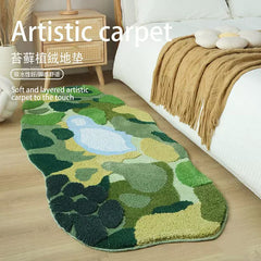 YICKYUE  -  Green Forest Lake Sofa Tufted Rug Home Long Soft Carpet For Bedroom Thick Anti-Slip Bath Mat Machine Washable Kitchen Carpet
