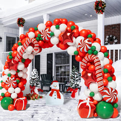 YICKYUE  -  Christmas Candy Cane Balloon Garland Arch Kit Merry Christmas Decorations For Home Navidad Xmas Happy New Year Balloons
