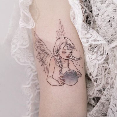 Waterproof Temporary Tattoo Sticker White-Haired Elf Angel Girl Design Body Art Fake Tattoo Flash Tattoo Arm Leg Female