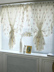 YICKYUE  -   Creamy White Romance Half Curtain Flounced Short Curtains Floral Window Drapes in Living Room Bedroom Room Divider Home Decor