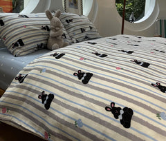 YICKYUE  -  Cute rabbit blue grey stripe bed set 1.2 1.5 1.8 2.0,twin full queen king cotton home textile bed sheet pillow case quilt cover