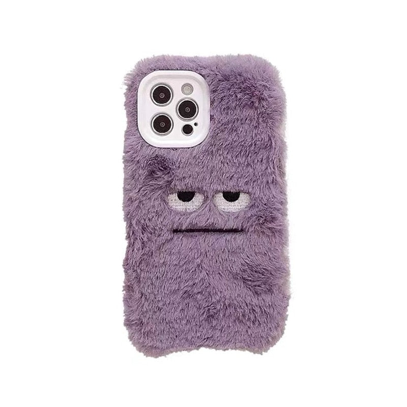 Korean Cute Funny Fur Fluffy Phone Case For iphone 13 12 11 Pro MAX Mini X XS XR 7 8 Plus SE  Girl Cover Soft Plush Coque